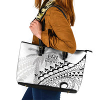 Custom Fiji Rugby Cibi Dance Leather Tote Bag Create History World Cup Sevens LT9 White - Polynesian Pride