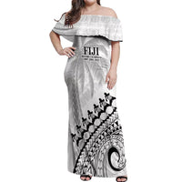 Custom Fiji Rugby Cibi Dance Off Shoulder Maxi Dress Create History World Cup Sevens LT9 Women White - Polynesian Pride