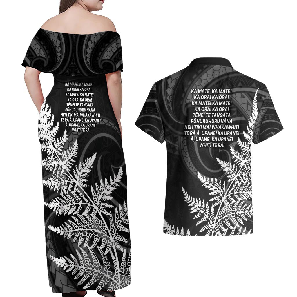New Zealand Black Fern 7s Couples Matching Off Shoulder Maxi Dress and Hawaiian Shirt History World Cup Sevens LT9 - Polynesian Pride
