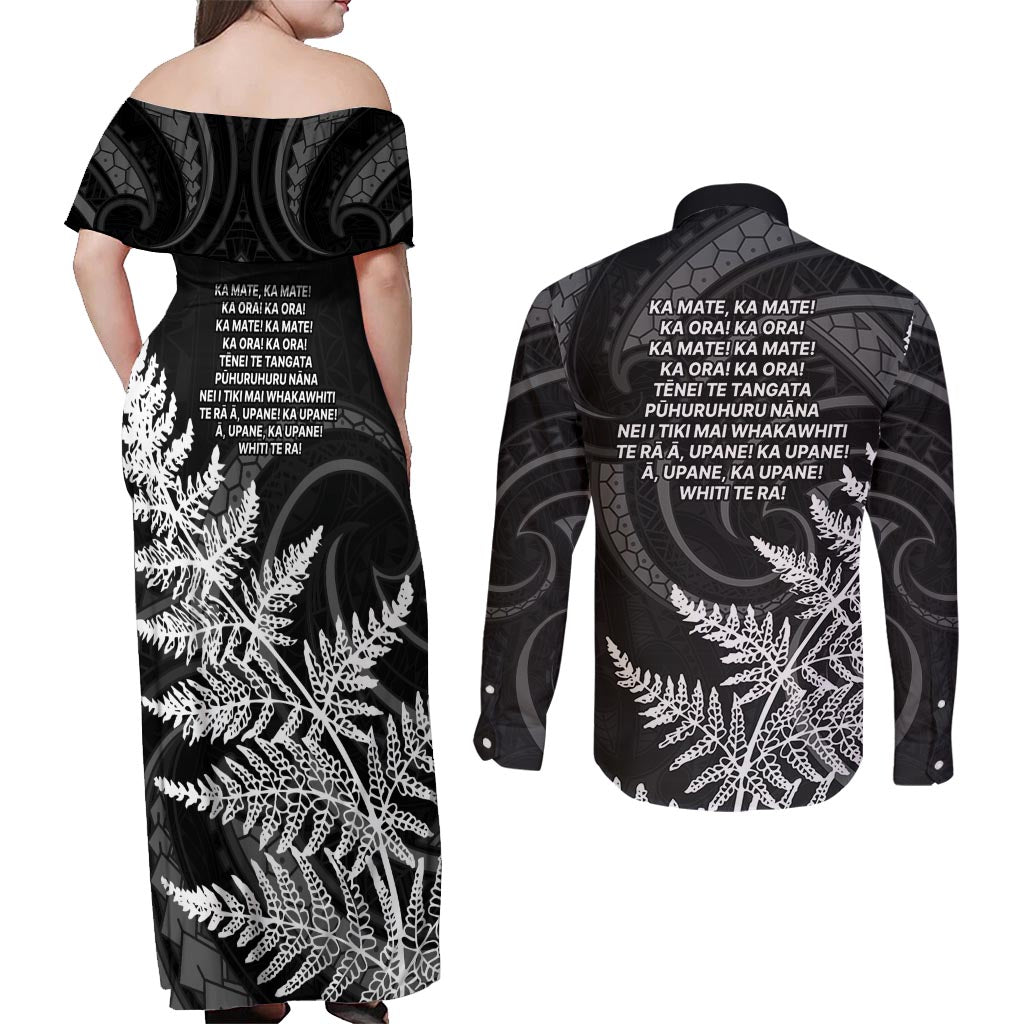 New Zealand Black Fern 7s Couples Matching Off Shoulder Maxi Dress and Long Sleeve Button Shirt History World Cup Sevens LT9 - Polynesian Pride