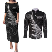 New Zealand Black Fern 7s Couples Matching Puletasi and Long Sleeve Button Shirt History World Cup Sevens LT9 Black - Polynesian Pride