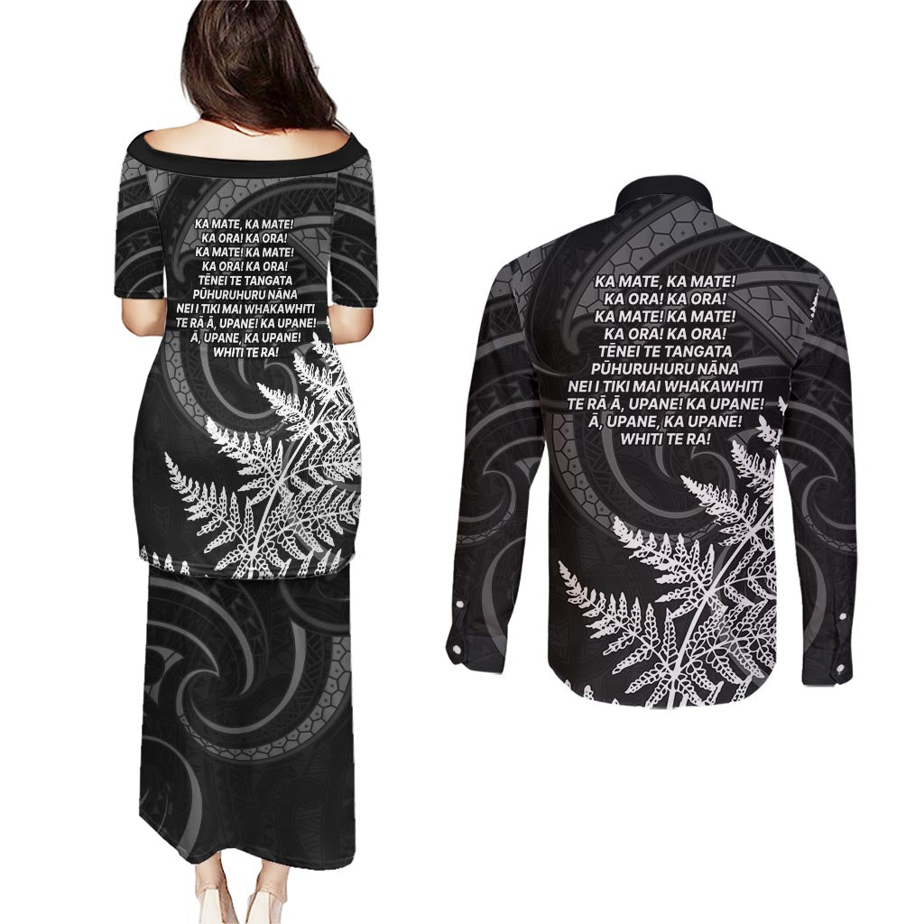 New Zealand Black Fern 7s Couples Matching Puletasi and Long Sleeve Button Shirt History World Cup Sevens LT9 - Polynesian Pride