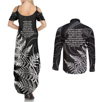 New Zealand Black Fern 7s Couples Matching Summer Maxi Dress and Long Sleeve Button Shirt History World Cup Sevens LT9 - Polynesian Pride