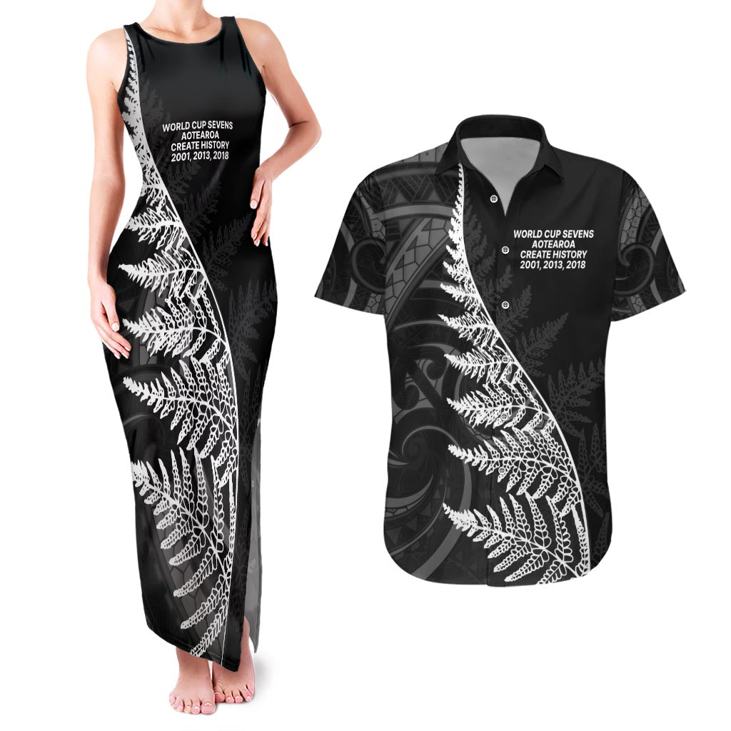 New Zealand Black Fern 7s Couples Matching Tank Maxi Dress and Hawaiian Shirt History World Cup Sevens LT9 Black - Polynesian Pride