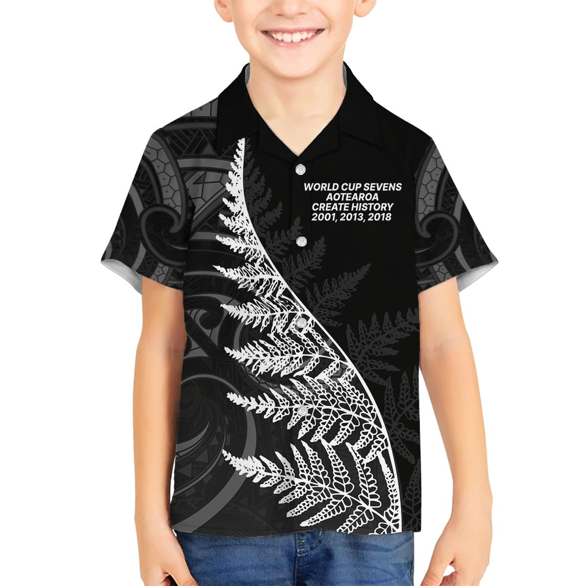 New Zealand Black Fern 7s Family Matching Off The Shoulder Long Sleeve Dress and Hawaiian Shirt History World Cup Sevens LT9 Son's Shirt Black - Polynesian Pride