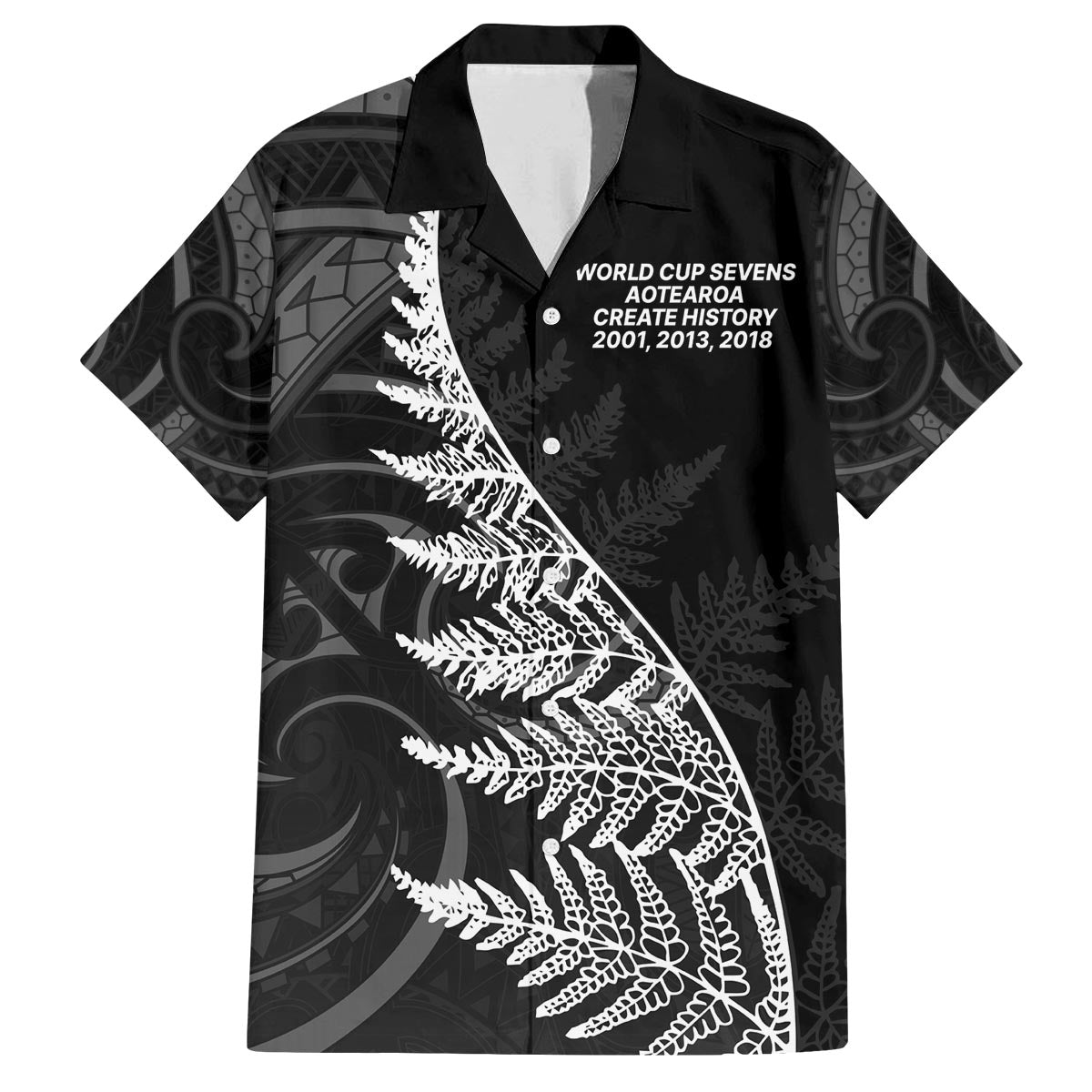 New Zealand Black Fern 7s Family Matching Puletasi and Hawaiian Shirt History World Cup Sevens LT9 Dad's Shirt - Short Sleeve Black - Polynesian Pride