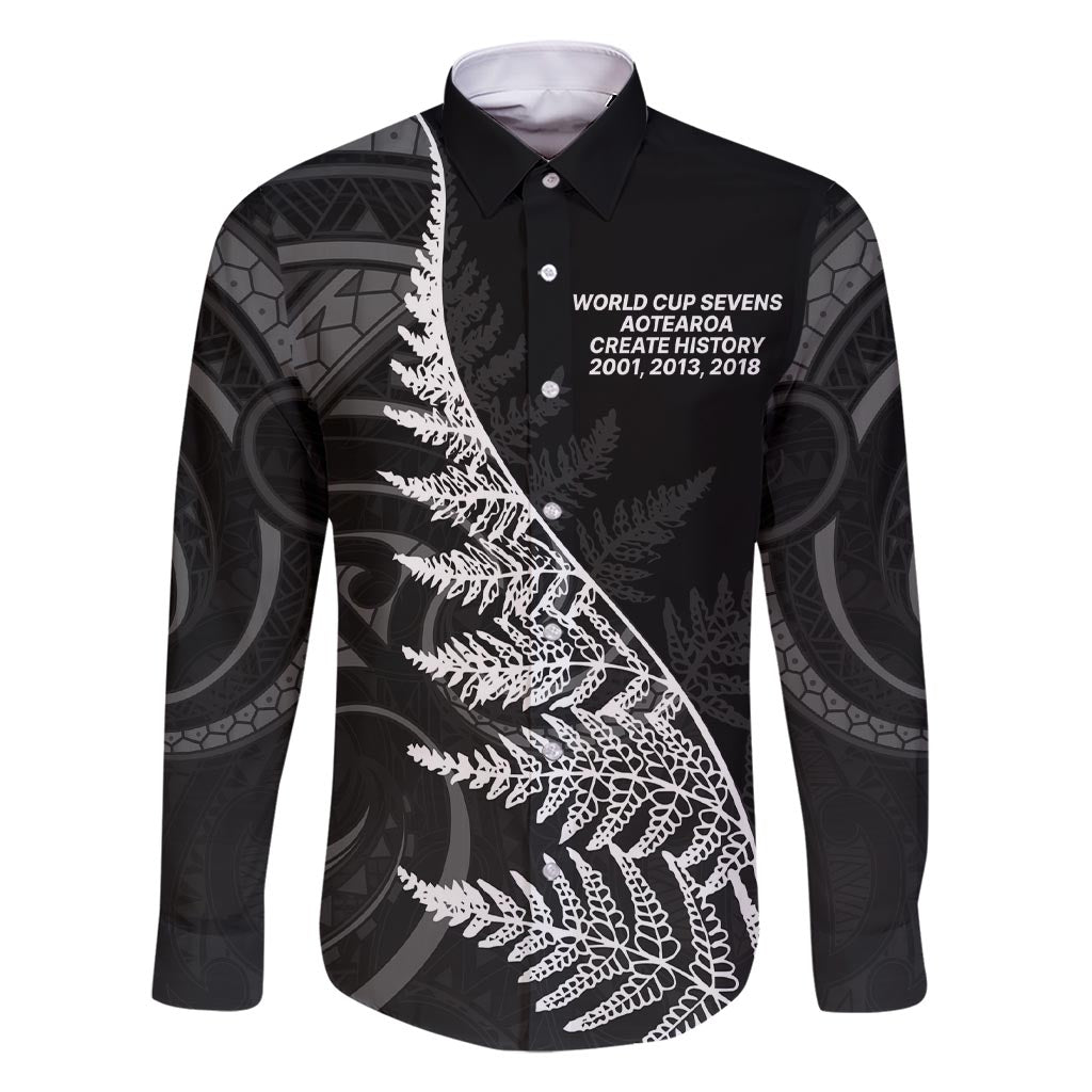 New Zealand Black Fern 7s Family Matching Short Sleeve Bodycon Dress and Hawaiian Shirt History World Cup Sevens LT9 Dad's Shirt - Long Sleeve Black - Polynesian Pride