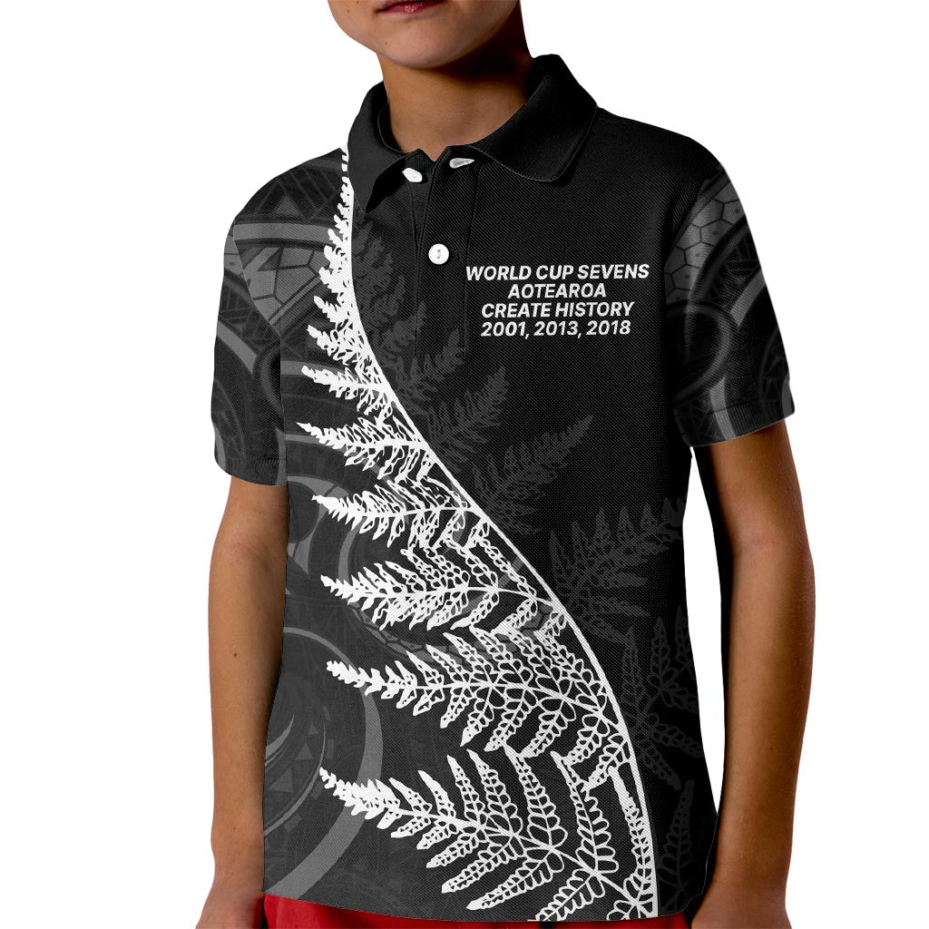 New Zealand Black Fern 7s Kid Polo Shirt History World Cup Sevens LT9 Kid Black - Polynesian Pride