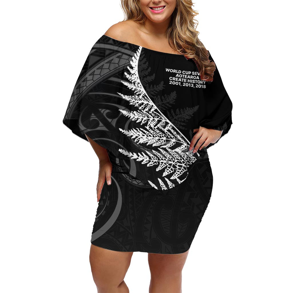 New Zealand Black Fern 7s Off Shoulder Short Dress History World Cup Sevens LT9 Women Black - Polynesian Pride