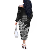 New Zealand Black Fern 7s Off The Shoulder Long Sleeve Dress History World Cup Sevens LT9 - Polynesian Pride