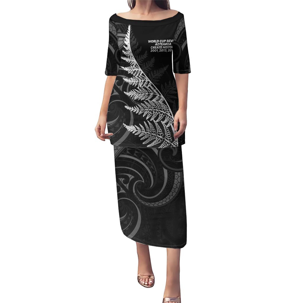 New Zealand Black Fern 7s Puletasi History World Cup Sevens LT9 Long Dress Black - Polynesian Pride