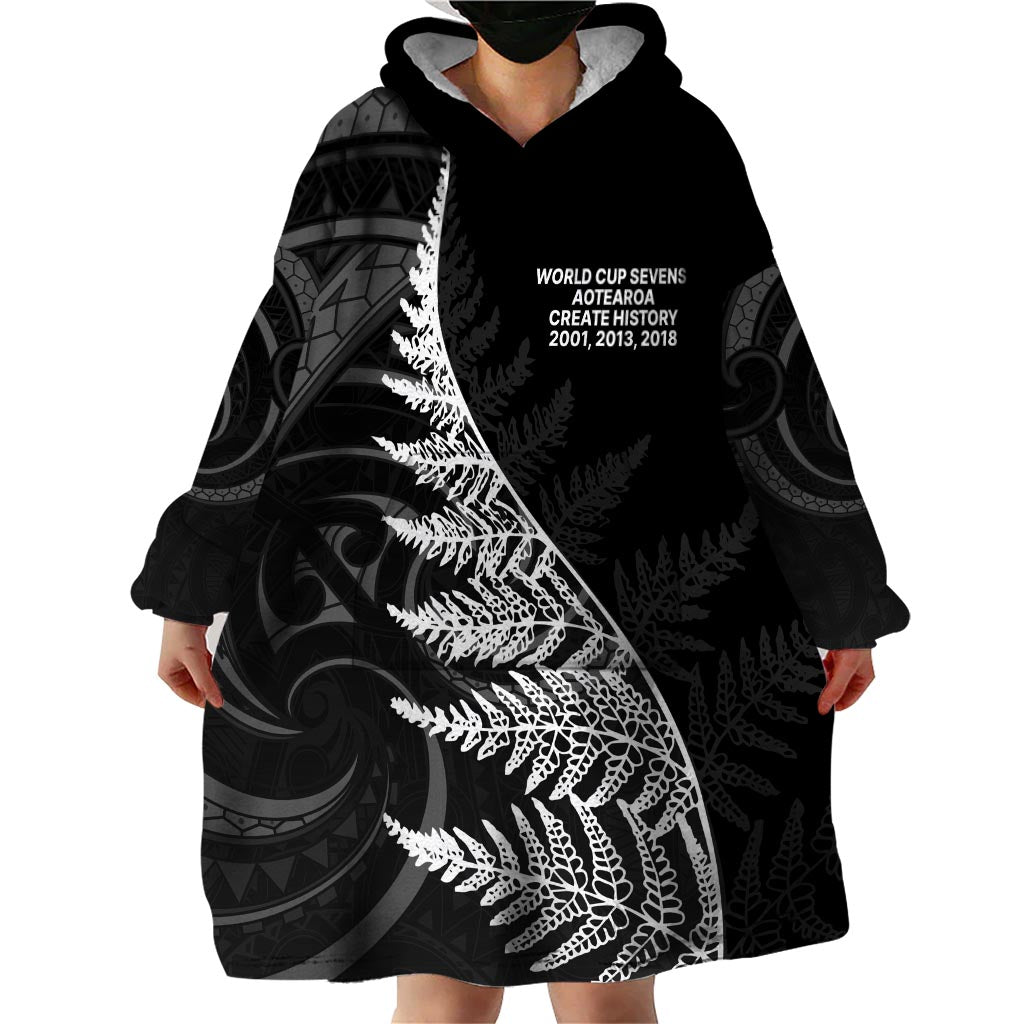 New Zealand Black Fern 7s Wearable Blanket Hoodie History World Cup Sevens LT9 - Polynesian Pride