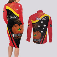 Personalised Papua Niugini Tok Pisin Wik Couples Matching Long Sleeve Bodycon Dress and Long Sleeve Button Shirt LT9 - Polynesian Pride