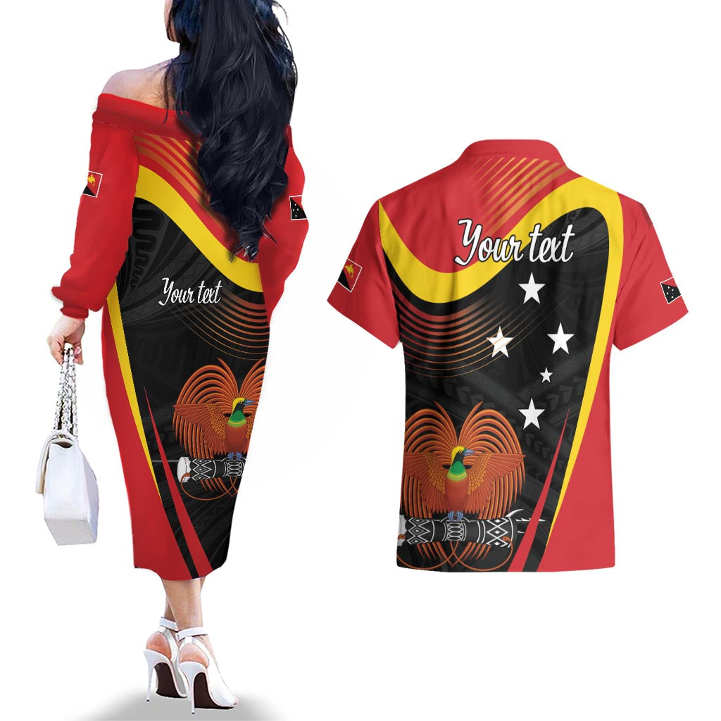 Personalised Papua Niugini Tok Pisin Wik Couples Matching Off The Shoulder Long Sleeve Dress and Hawaiian Shirt LT9 - Polynesian Pride