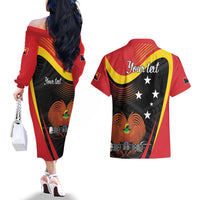 Personalised Papua Niugini Tok Pisin Wik Couples Matching Off The Shoulder Long Sleeve Dress and Hawaiian Shirt LT9 - Polynesian Pride