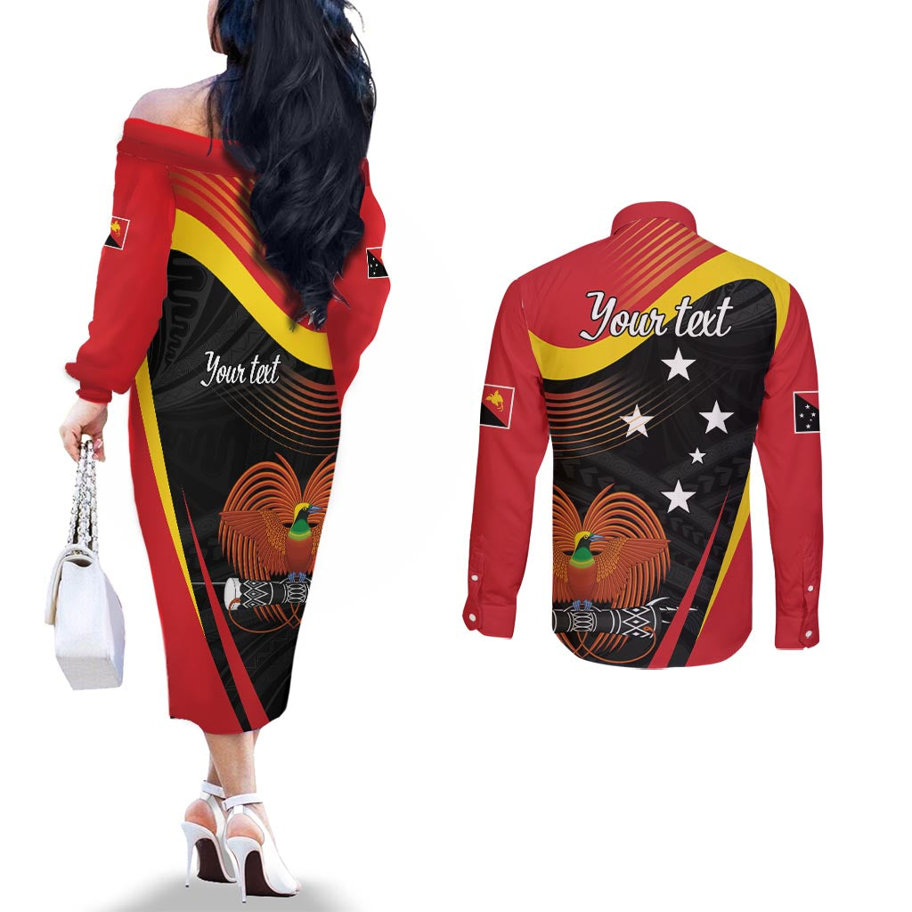 Personalised Papua Niugini Tok Pisin Wik Couples Matching Off The Shoulder Long Sleeve Dress and Long Sleeve Button Shirt LT9 - Polynesian Pride