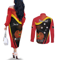Personalised Papua Niugini Tok Pisin Wik Couples Matching Off The Shoulder Long Sleeve Dress and Long Sleeve Button Shirt LT9 - Polynesian Pride
