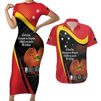 Personalised Papua Niugini Tok Pisin Wik Couples Matching Short Sleeve Bodycon Dress and Hawaiian Shirt LT9 Red - Polynesian Pride