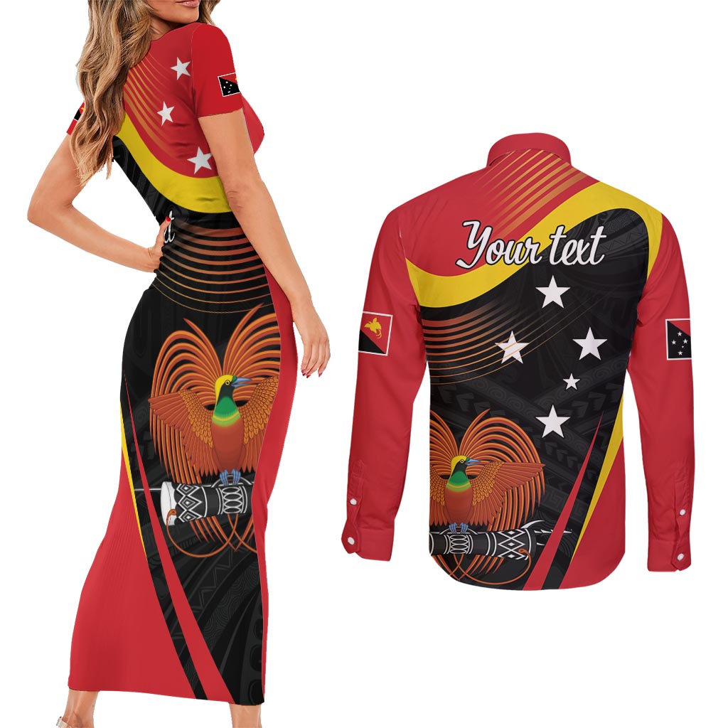 Personalised Papua Niugini Tok Pisin Wik Couples Matching Short Sleeve Bodycon Dress and Long Sleeve Button Shirt LT9 - Polynesian Pride
