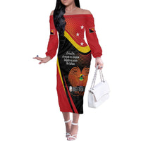 Personalised Papua Niugini Tok Pisin Wik Family Matching Off The Shoulder Long Sleeve Dress and Hawaiian Shirt LT9 Mom's Dress Red - Polynesian Pride