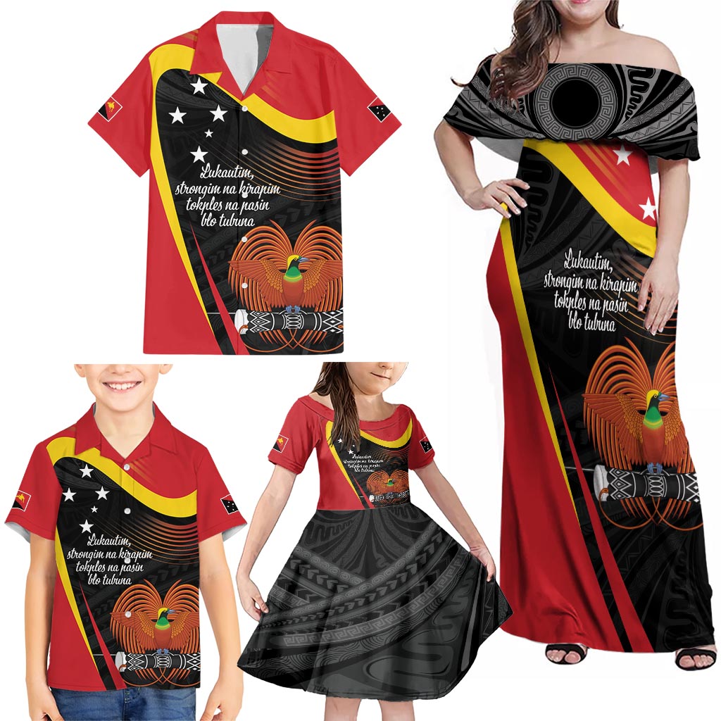 Personalised Papua Niugini Tok Pisin Wik Family Matching Off Shoulder Maxi Dress and Hawaiian Shirt LT9 - Polynesian Pride