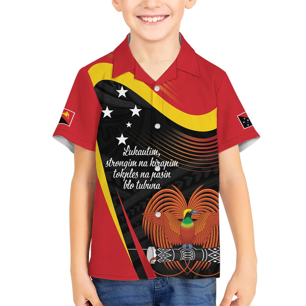 Personalised Papua Niugini Tok Pisin Wik Family Matching Off Shoulder Maxi Dress and Hawaiian Shirt LT9 Son's Shirt Red - Polynesian Pride
