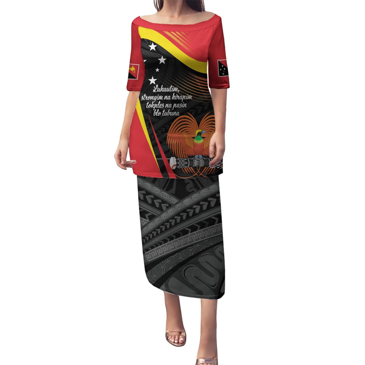 Personalised Papua Niugini Tok Pisin Wik Family Matching Puletasi and Hawaiian Shirt LT9 Mom's Dress Red - Polynesian Pride