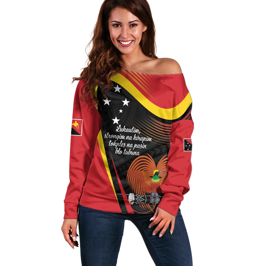 Personalised Papua Niugini Tok Pisin Wik Off Shoulder Sweater LT9 Women Red - Polynesian Pride