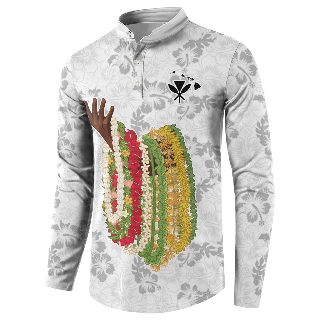 Hawaii Lei Kamehameha Button Sweatshirt Ke'oke'o Seamless Pattern Hibiscus Flower