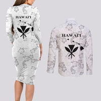Hawaii Lei Kamehameha Couples Matching Long Sleeve Bodycon Dress and Long Sleeve Button Shirt Ke'oke'o Seamless Pattern Hibiscus Flower LT9 - Polynesian Pride