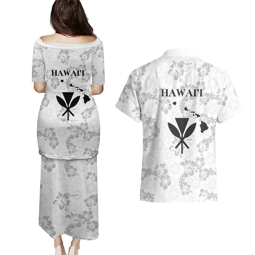 Hawaii Lei Kamehameha Couples Matching Puletasi and Hawaiian Shirt Ke'oke'o Seamless Pattern Hibiscus Flower LT9 - Polynesian Pride