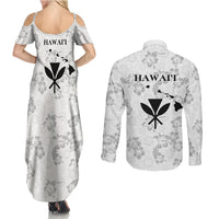 Hawaii Lei Kamehameha Couples Matching Summer Maxi Dress and Long Sleeve Button Shirt Ke'oke'o Seamless Pattern Hibiscus Flower LT9 - Polynesian Pride