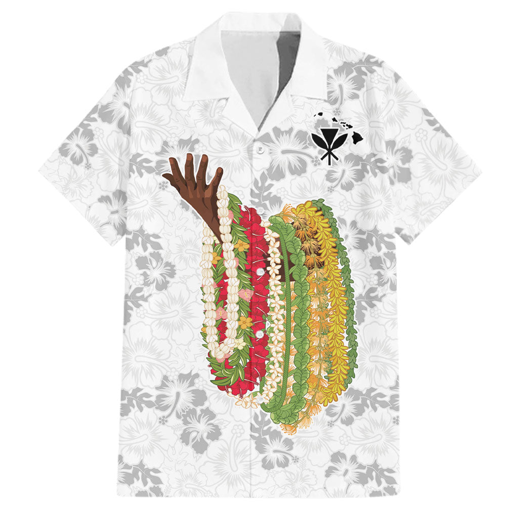 Hawaii Lei Kamehameha Family Matching Off The Shoulder Long Sleeve Dress and Hawaiian Shirt Ke'oke'o Seamless Pattern Hibiscus Flower LT9 Dad's Shirt - Short Sleeve White - Polynesian Pride