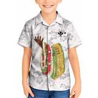 Hawaii Lei Kamehameha Kid Hawaiian Shirt Ke'oke'o Seamless Pattern Hibiscus Flower LT9 Kid White - Polynesian Pride