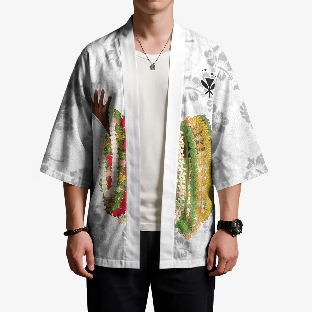 Hawaii Lei Kamehameha Kimono Ke'oke'o Seamless Pattern Hibiscus Flower LT9 - Polynesian Pride