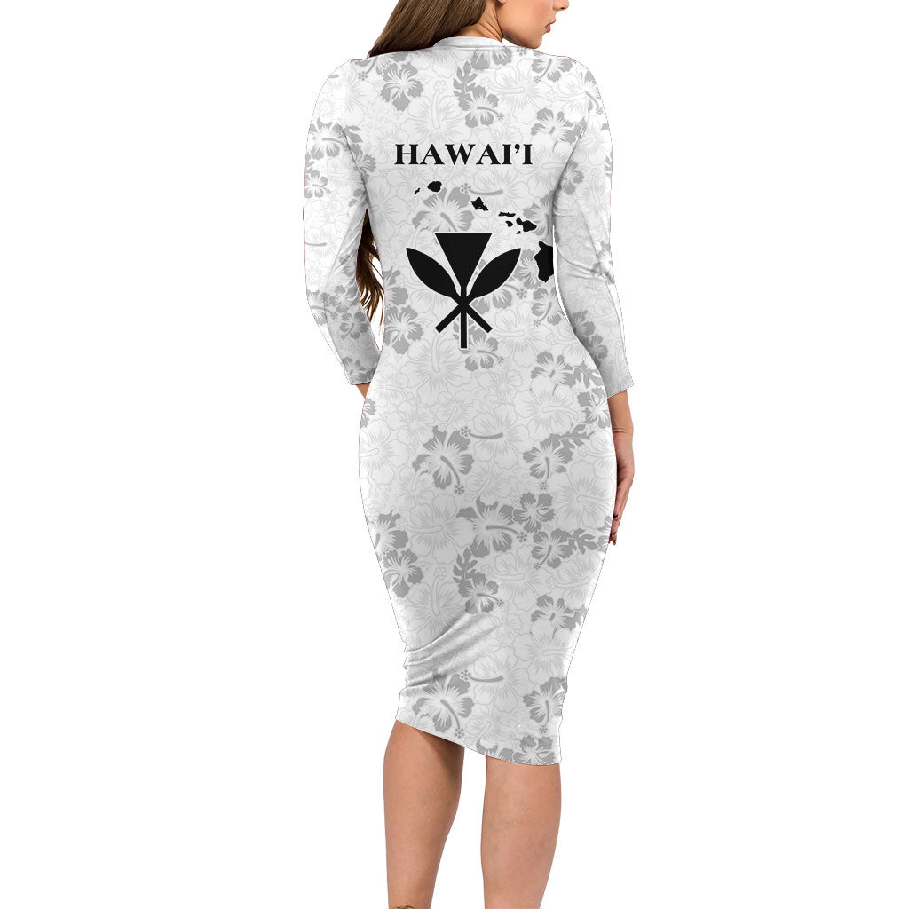 Hawaii Lei Kamehameha Long Sleeve Bodycon Dress Ke'oke'o Seamless Pattern Hibiscus Flower