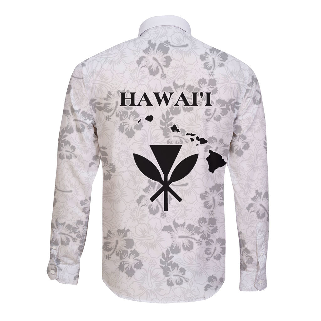 Hawaii Lei Kamehameha Long Sleeve Button Shirt Ke'oke'o Seamless Pattern Hibiscus Flower