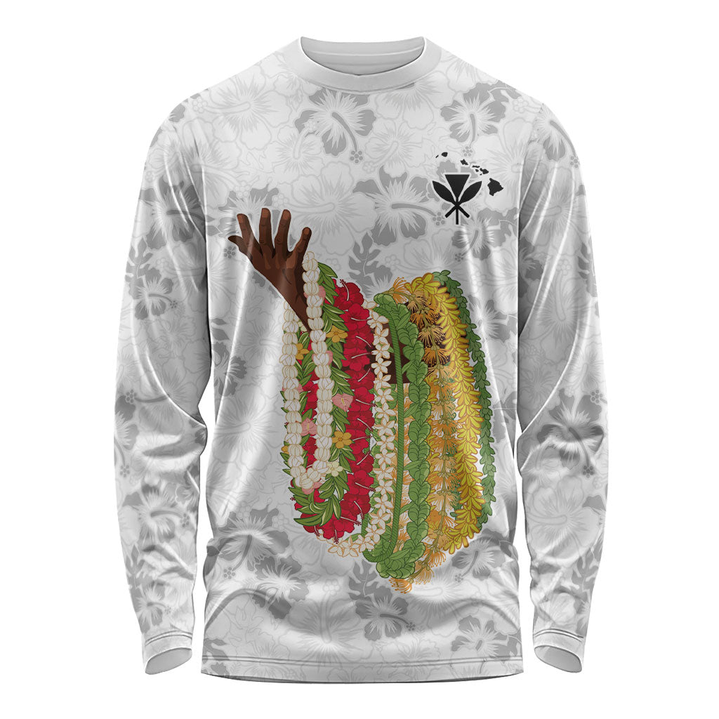 Hawaii Lei Kamehameha Long Sleeve Shirt Ke'oke'o Seamless Pattern Hibiscus Flower