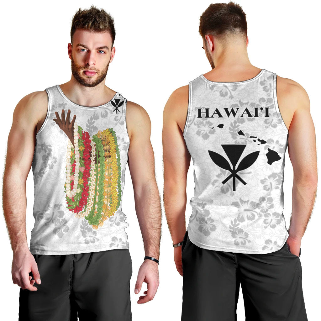 Hawaii Lei Kamehameha Men Tank Top Ke'oke'o Seamless Pattern Hibiscus Flower