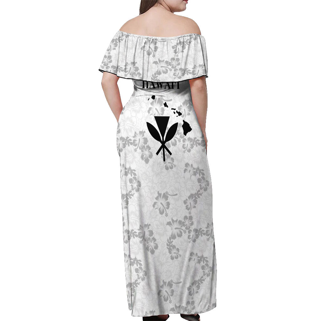 Hawaii Lei Kamehameha Off Shoulder Maxi Dress Ke'oke'o Seamless Pattern Hibiscus Flower