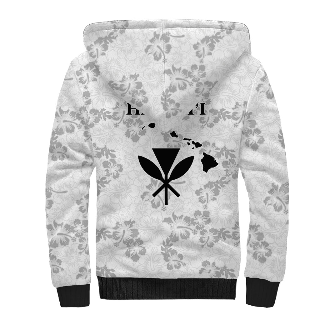 Hawaii Lei Kamehameha Sherpa Hoodie Ke'oke'o Seamless Pattern Hibiscus Flower