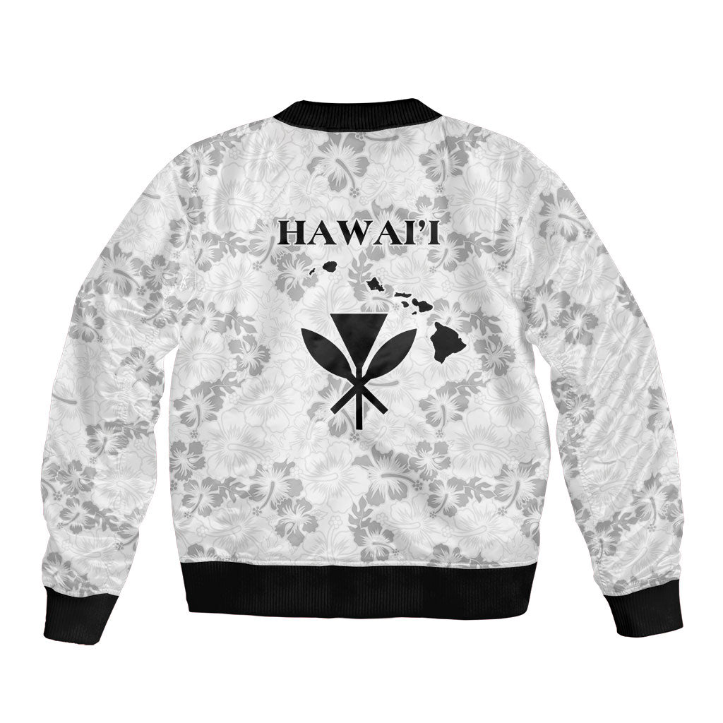 Hawaii Lei Kamehameha Sleeve Zip Bomber Jacket Ke'oke'o Seamless Pattern Hibiscus Flower