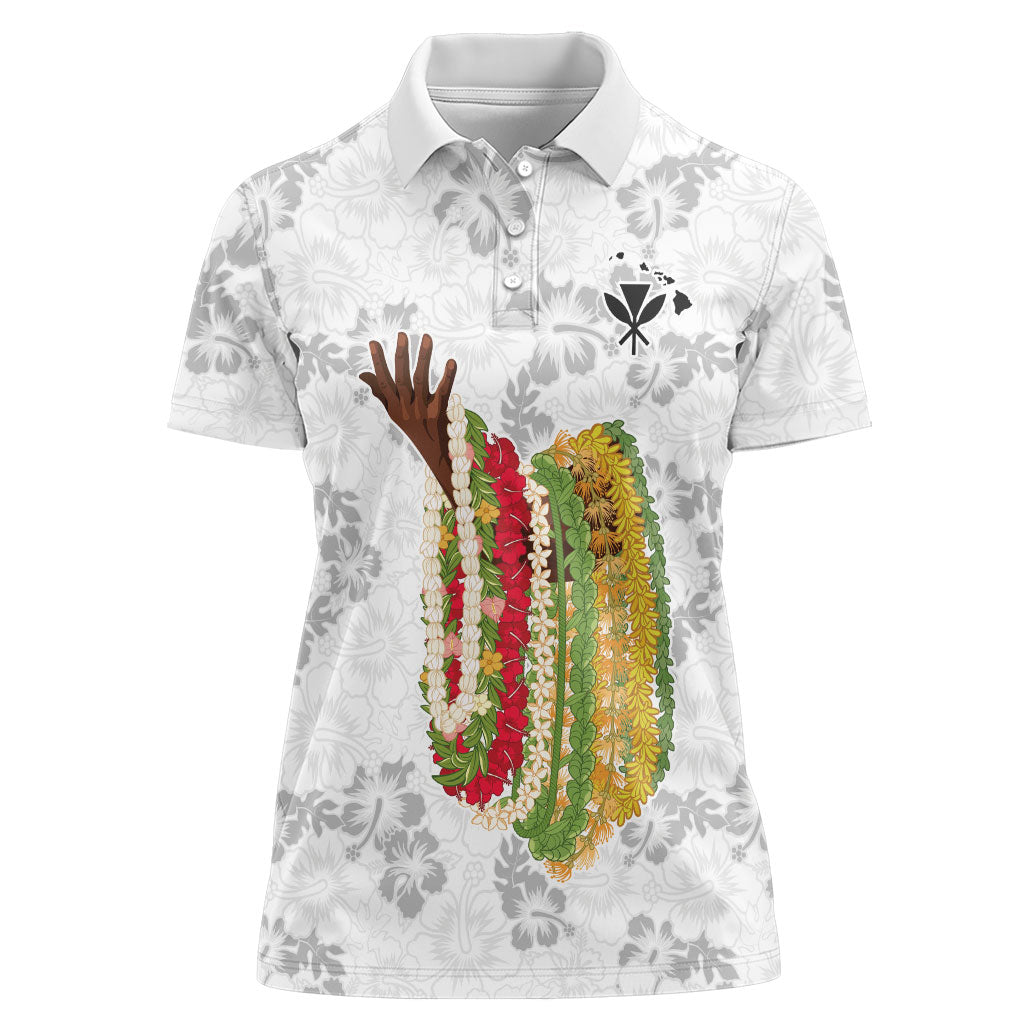 Hawaii Lei Kamehameha Women Polo Shirt Ke'oke'o Seamless Pattern Hibiscus Flower