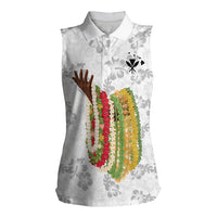 Hawaii Lei Kamehameha Women Sleeveless Polo Shirt Ke'oke'o Seamless Pattern Hibiscus Flower LT9 Female White - Polynesian Pride