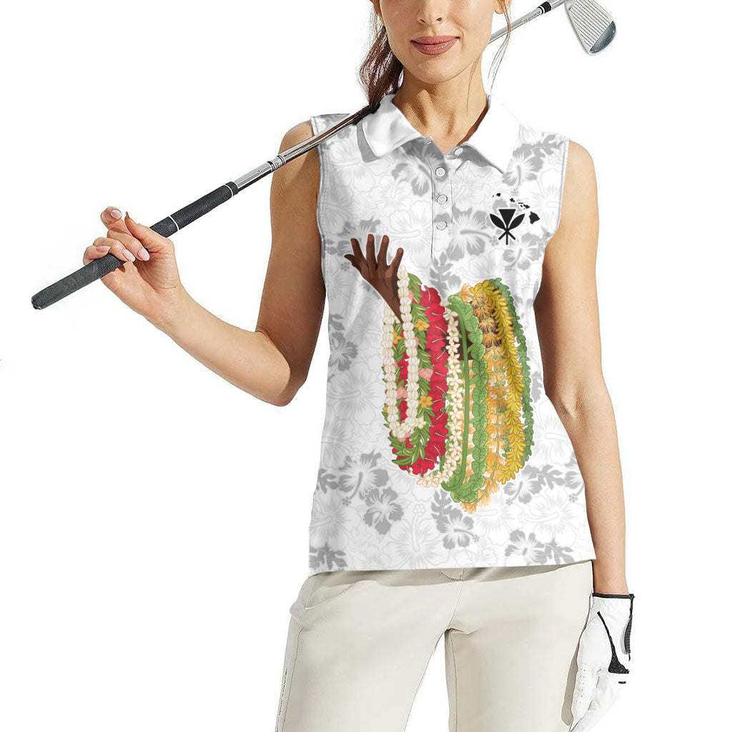Hawaii Lei Kamehameha Women Sleeveless Polo Shirt Ke'oke'o Seamless Pattern Hibiscus Flower LT9 - Polynesian Pride
