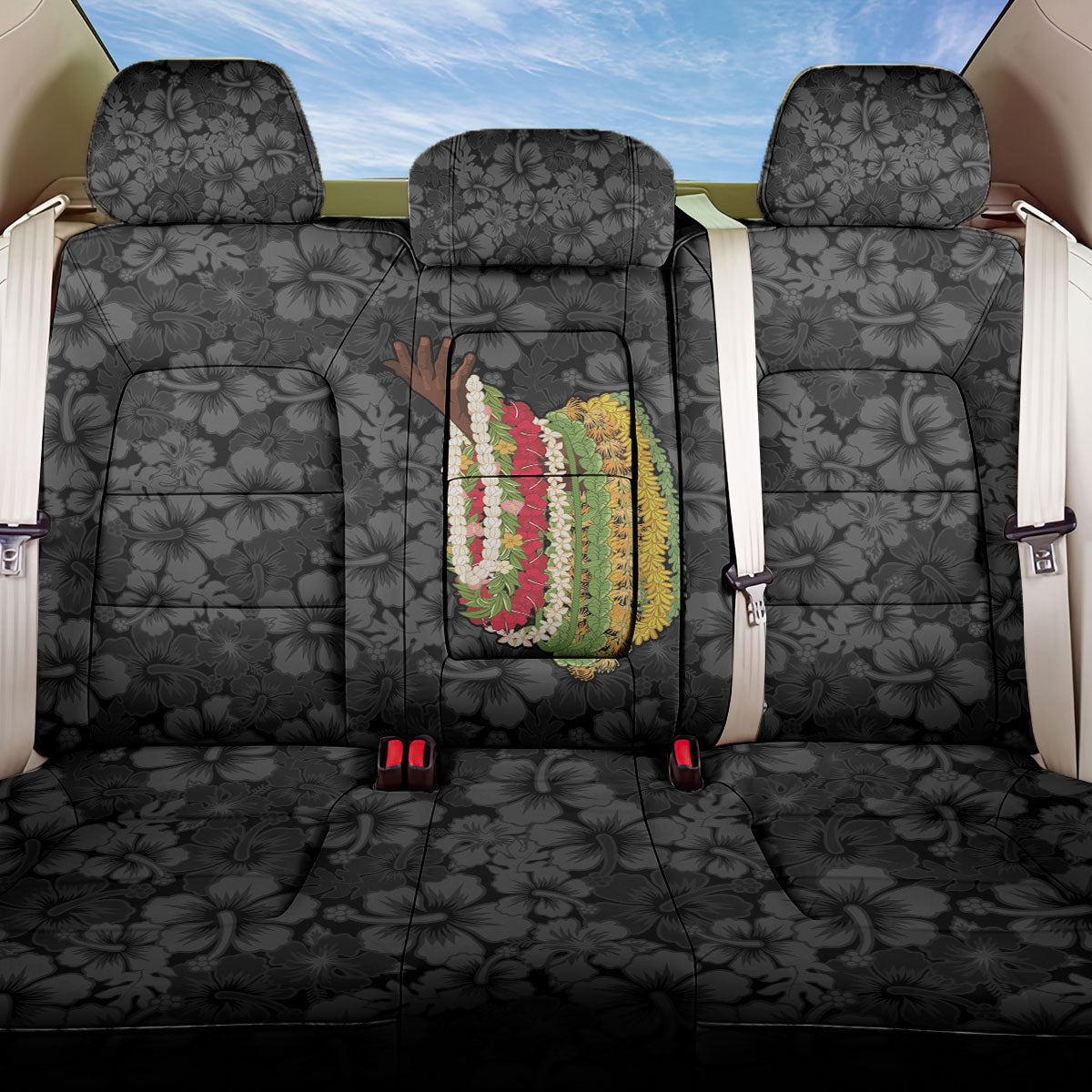 Hawaii Lei Kamehameha Back Car Seat Cover Ele'ele Seamless Pattern Hibiscus Flower LT9 One Size Black - Polynesian Pride