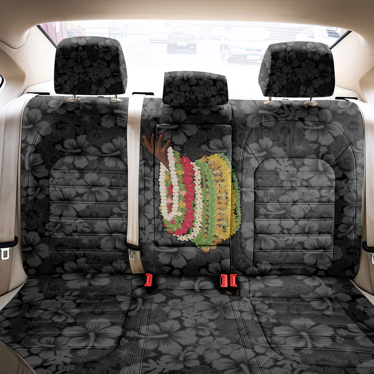 Hawaii Lei Kamehameha Back Car Seat Cover Ele'ele Seamless Pattern Hibiscus Flower LT9 - Polynesian Pride
