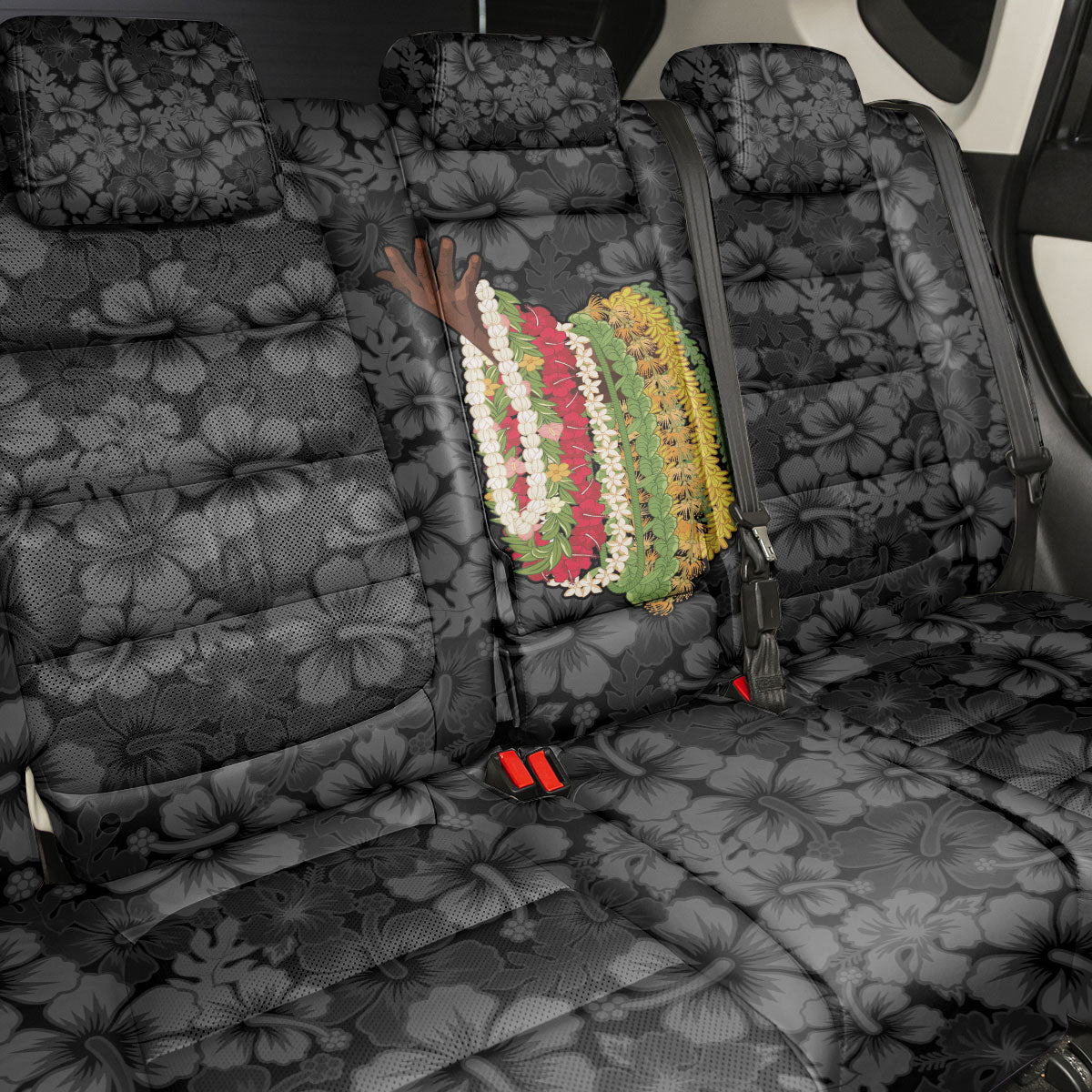 Hawaii Lei Kamehameha Back Car Seat Cover Ele'ele Seamless Pattern Hibiscus Flower LT9 - Polynesian Pride