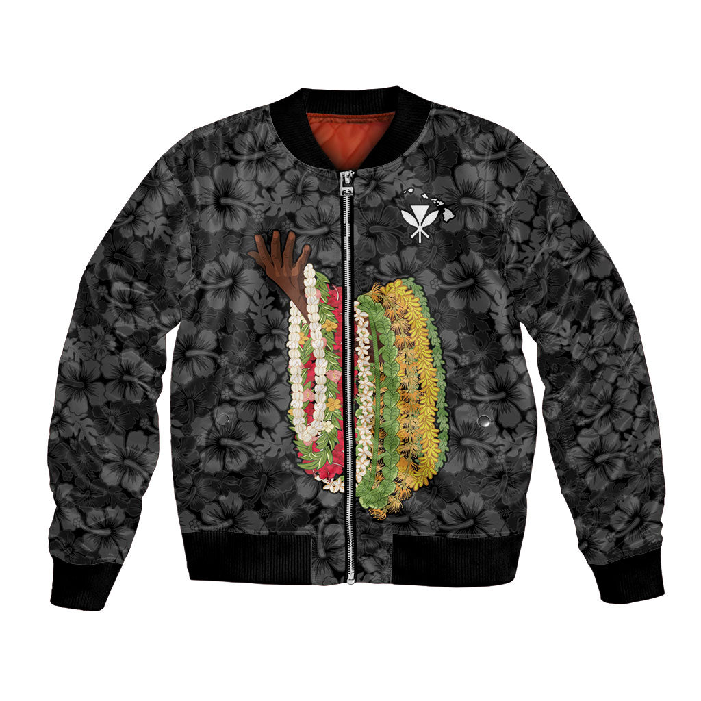 Hawaii Lei Kamehameha Bomber Jacket Ele'ele Seamless Pattern Hibiscus Flower