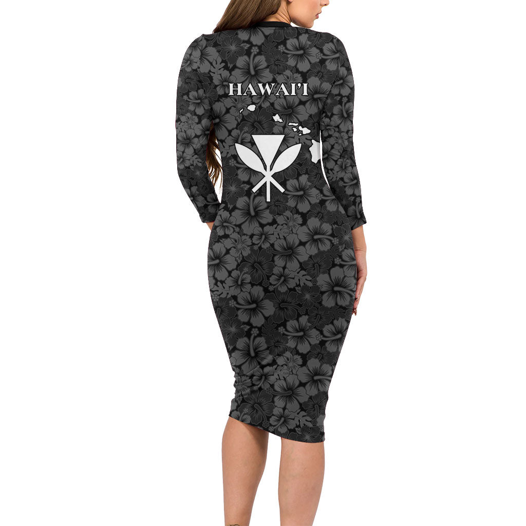 Hawaii Lei Kamehameha Family Matching Long Sleeve Bodycon Dress and Hawaiian Shirt Ele'ele Seamless Pattern Hibiscus Flower LT9 - Polynesian Pride